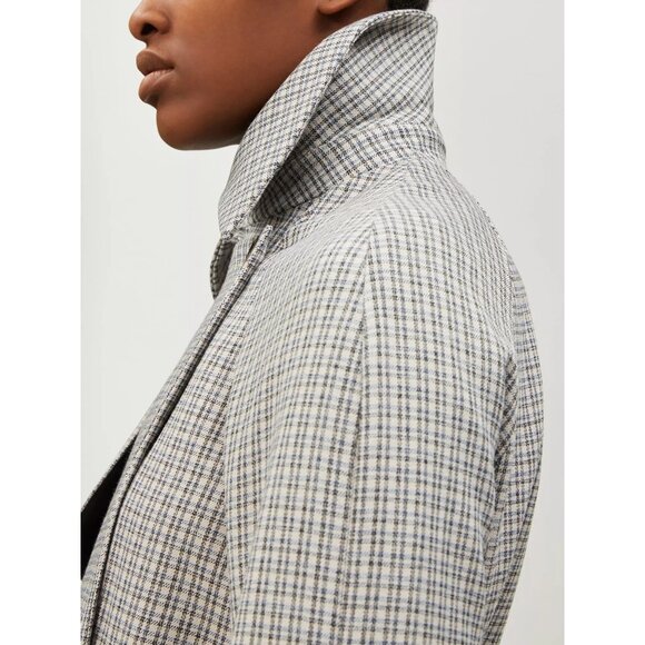 🆕TOPSHOP Angie Double Breasted Trench Coat Houndstooth Plaid Blue Gray - Picture 4 of 12